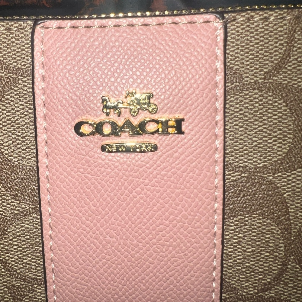 Coach Signature Canvas Wristlet in Pink and Brown with Long Strap - Picture 5 of 11